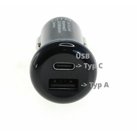 KFZ Ladeadapter ,12/24V , 1x USB A, 1x USB Typ C, bis 3A, BLACK