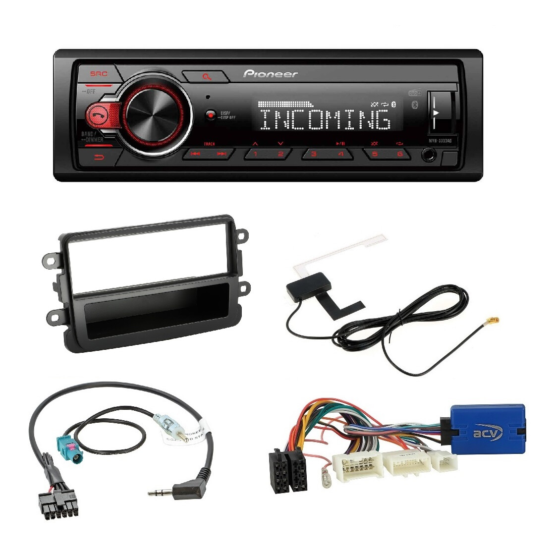 Pioneer Autoradio AUX USB DAB Bluetooth - Einbausatz 1DIN Dacia