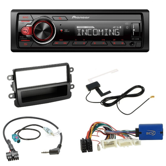 Pioneer Autoradio AUX USB DAB Bluetooth - Einbausatz 1DIN Dacia Dokker Duster Lodgy Sandero ab 2012 mit LFB