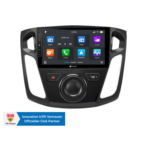 Android Autoradio für Ford Focus mit 4 x 100W Class-D Verstärker, 9 Zoll Display (hochauflösend), Inkl. Head-up-Display, Apple CarPlay und Android Auto