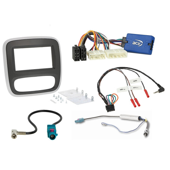 Radioeinbausatz für 2DIN Autoradio`s Renault Trafic Bj. 2014 - 2021 bicolor schwarz/silber mit Lenkradfernbedienung