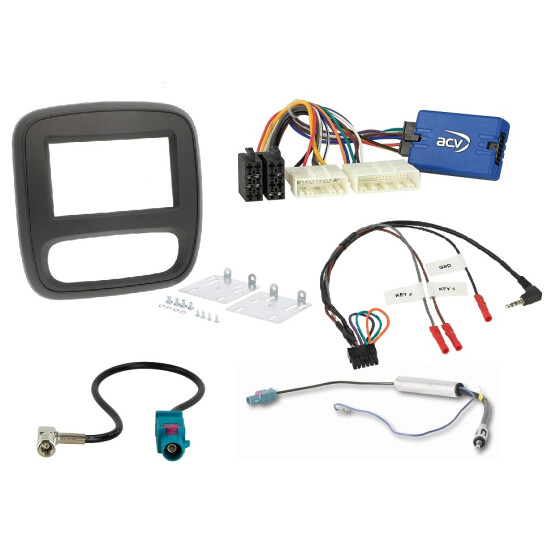 Radioeinbausatz für 2DIN Autoradio`s Renault Trafic Bj. 2014 - 2021 schwarz mit Lenkradfernbedienung