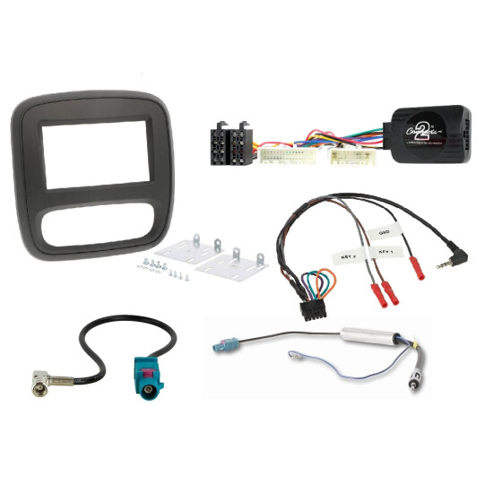 Radioeinbausatz für 2DIN Autoradio`s Renault Trafic Bj. 2014 - 2021 schwarz mit Lenkradfernbedienung