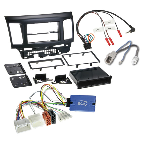 Autoradio Einbausatz für Mitsubishi Lancer (CYO) 2007 - 2010 mit Lenkradfernbedienung und mit Rockford Fosgate OEM Soundsystem