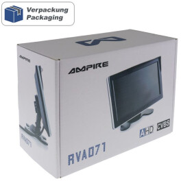 AMPIRE TFT-Monitor 17.8cm (7), 2 Videoeingänge (AHD/CVBS) Klebe/Saugnapfhalter