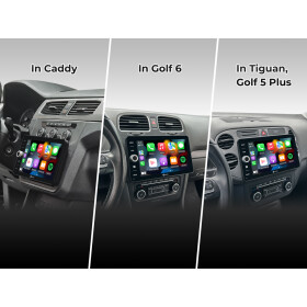 9-Zoll Android Autoradio für VW Caddy, Golf 5 Plus, Golf 6 mit Wireless Apple CarPlay & Android Auto, Blitzer.de PRO Integration, 4x100W Class-D Verstärker und Head-up-Display