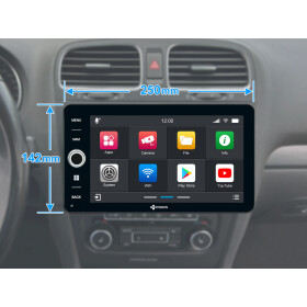 9-Zoll Android Autoradio für VW Caddy, Golf 5 Plus, Golf 6 mit Wireless Apple CarPlay & Android Auto, Blitzer.de PRO Integration, 4x100W Class-D Verstärker und Head-up-Display
